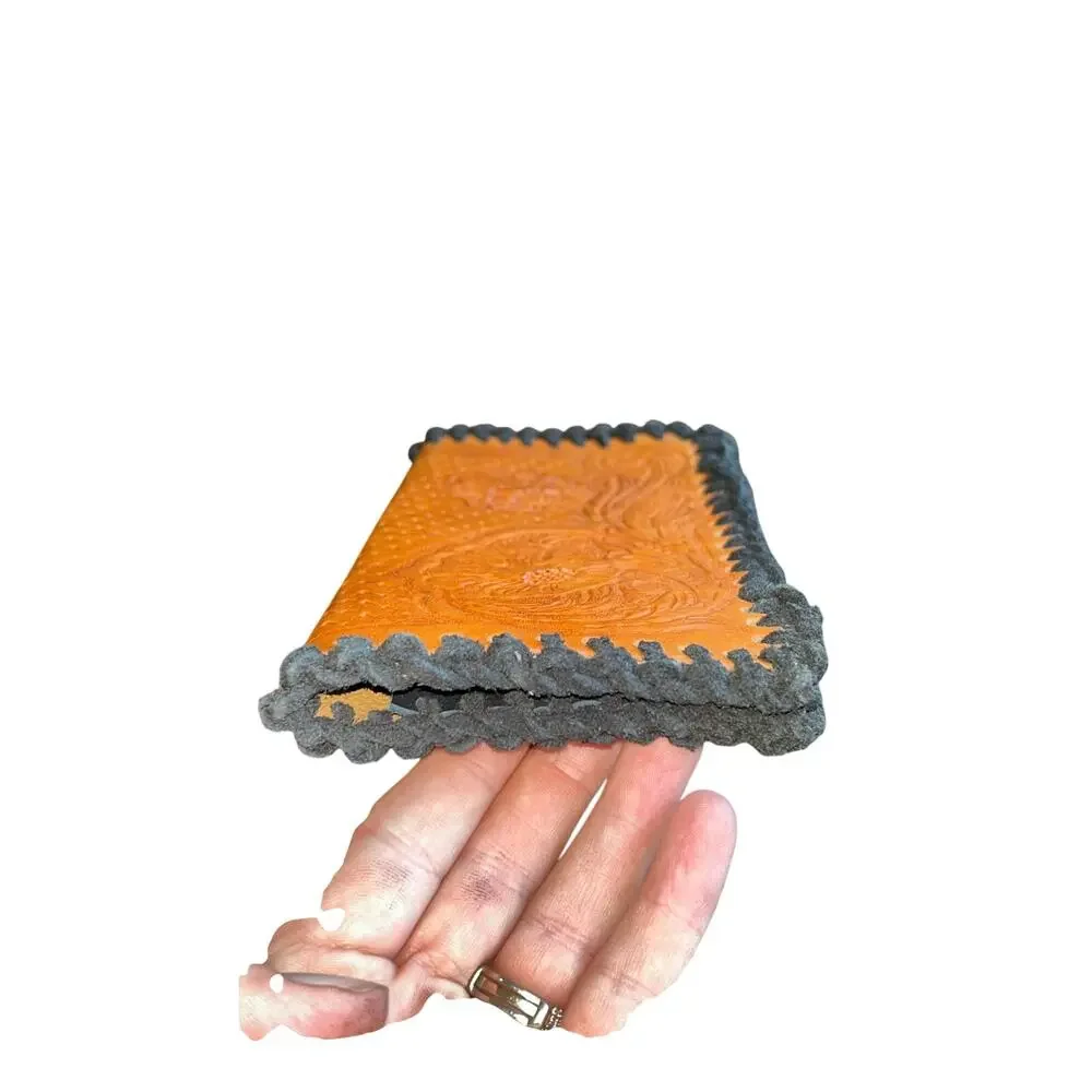 Vintage Leather Bifold Wallet Western Flowers Cowhide Lining Made In Mexico